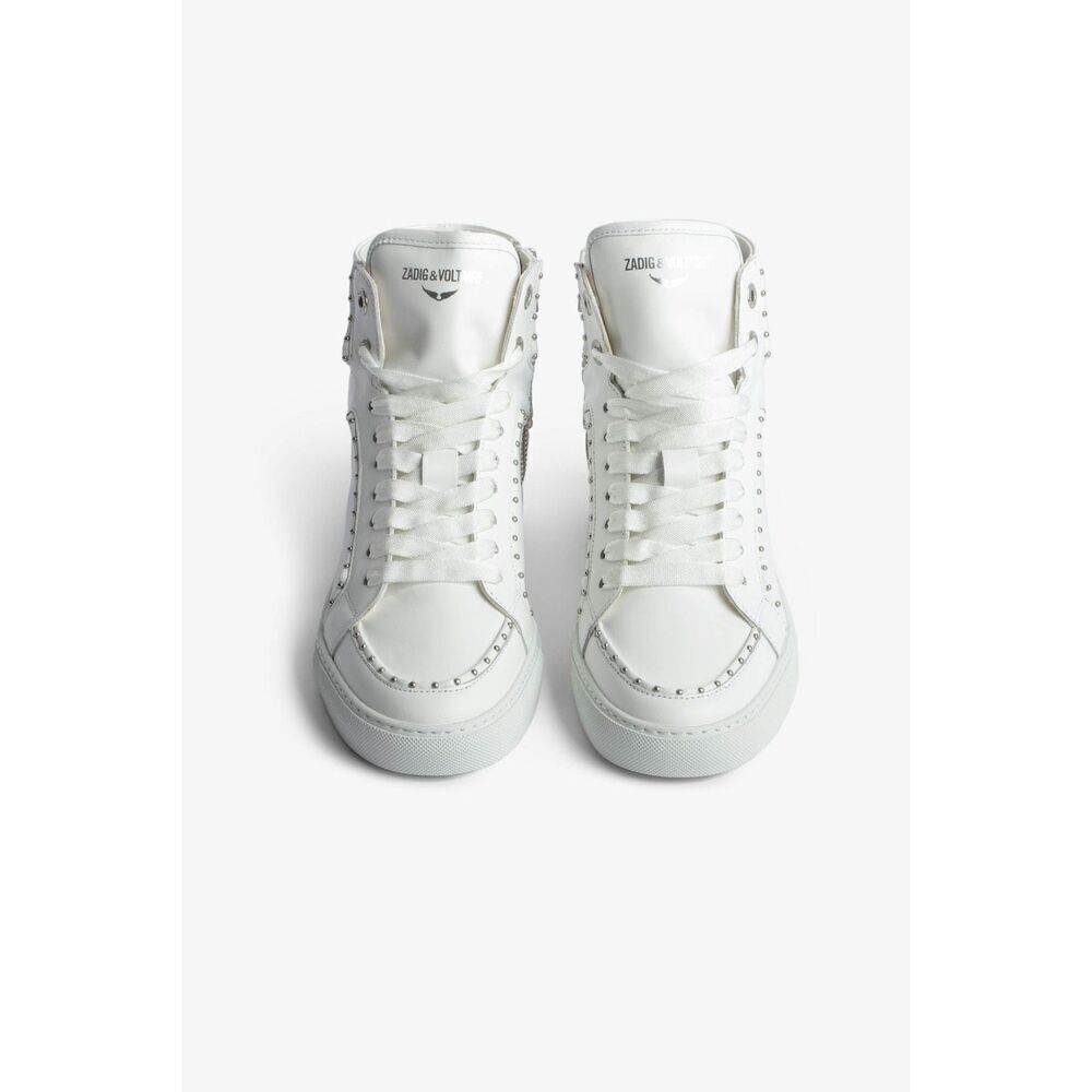 Zadig & Voltaire Women's White Leather Studded High Flash Sneakers Size 41 NWOT
